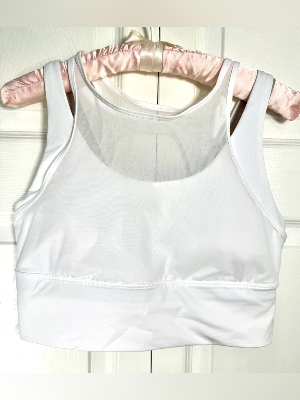 Lululemon Meesh Bra White Size 10 Mesh Cutout Longline padded Sports Bra
